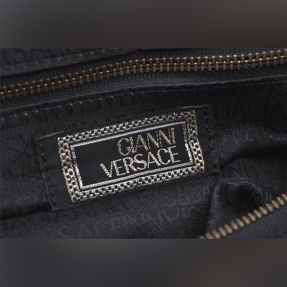 GIANNI VERSACE • AUTHENTIC VINTAGE BLACK GENUINE LEATHER SUNBURST LARGE TOTE BAG - Picture 3 of 16